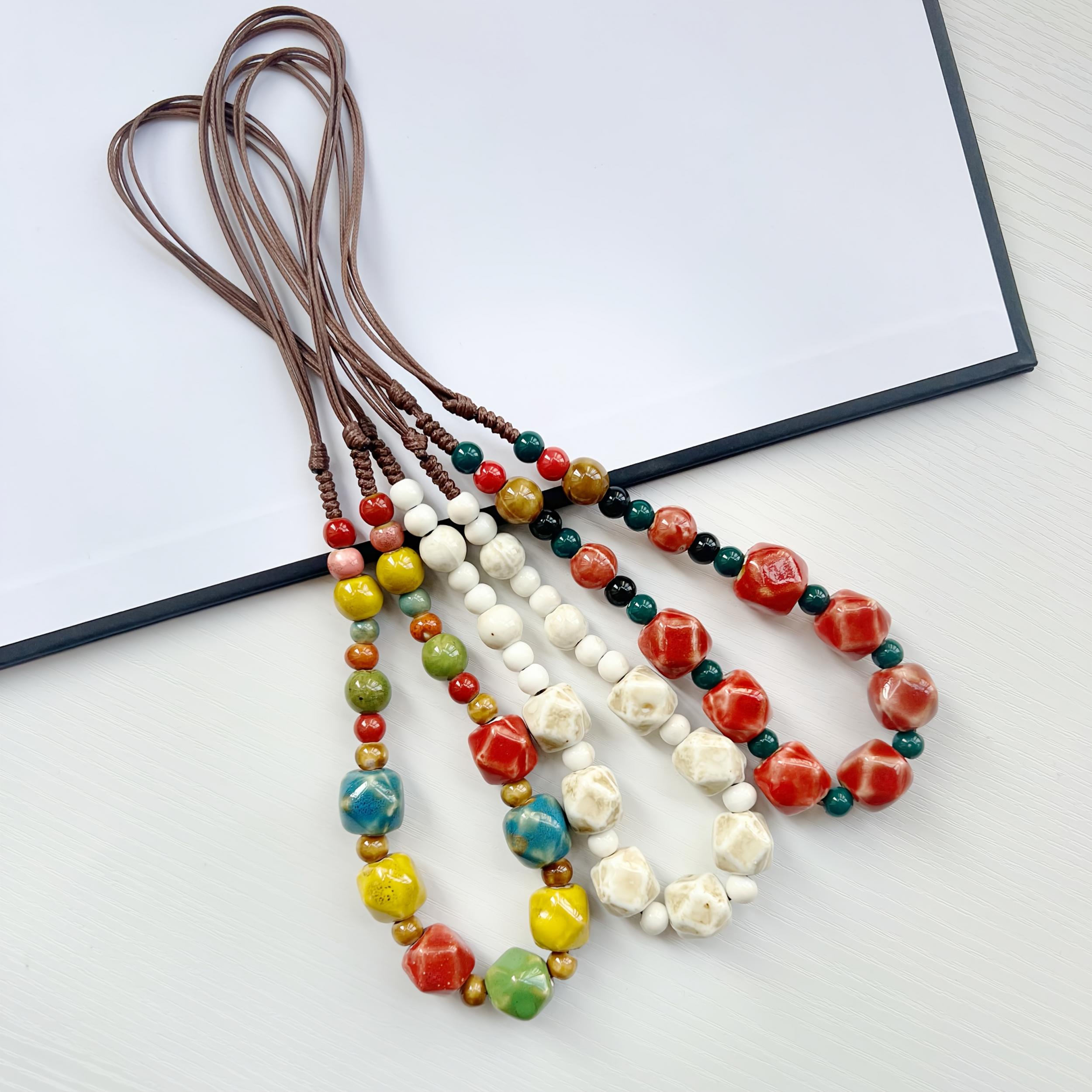 Colorful Ceramic Bead Necklace for Women, Unique Patterns & Shapes
